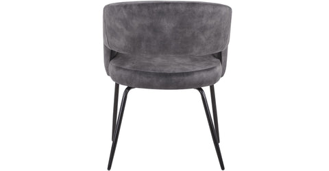 Gavin Dining Chair Upholstered in Leather/Velvet with Open Curved Backrest in Black Iron