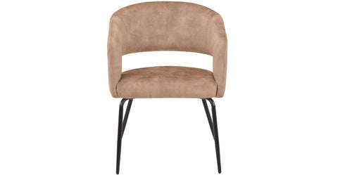 Gavin Dining Chair Upholstered in Leather/Velvet with Open Curved Backrest in Black Iron