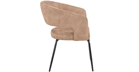 Gavin Dining Chair Upholstered in Leather/Velvet with Open Curved Backrest in Black Iron