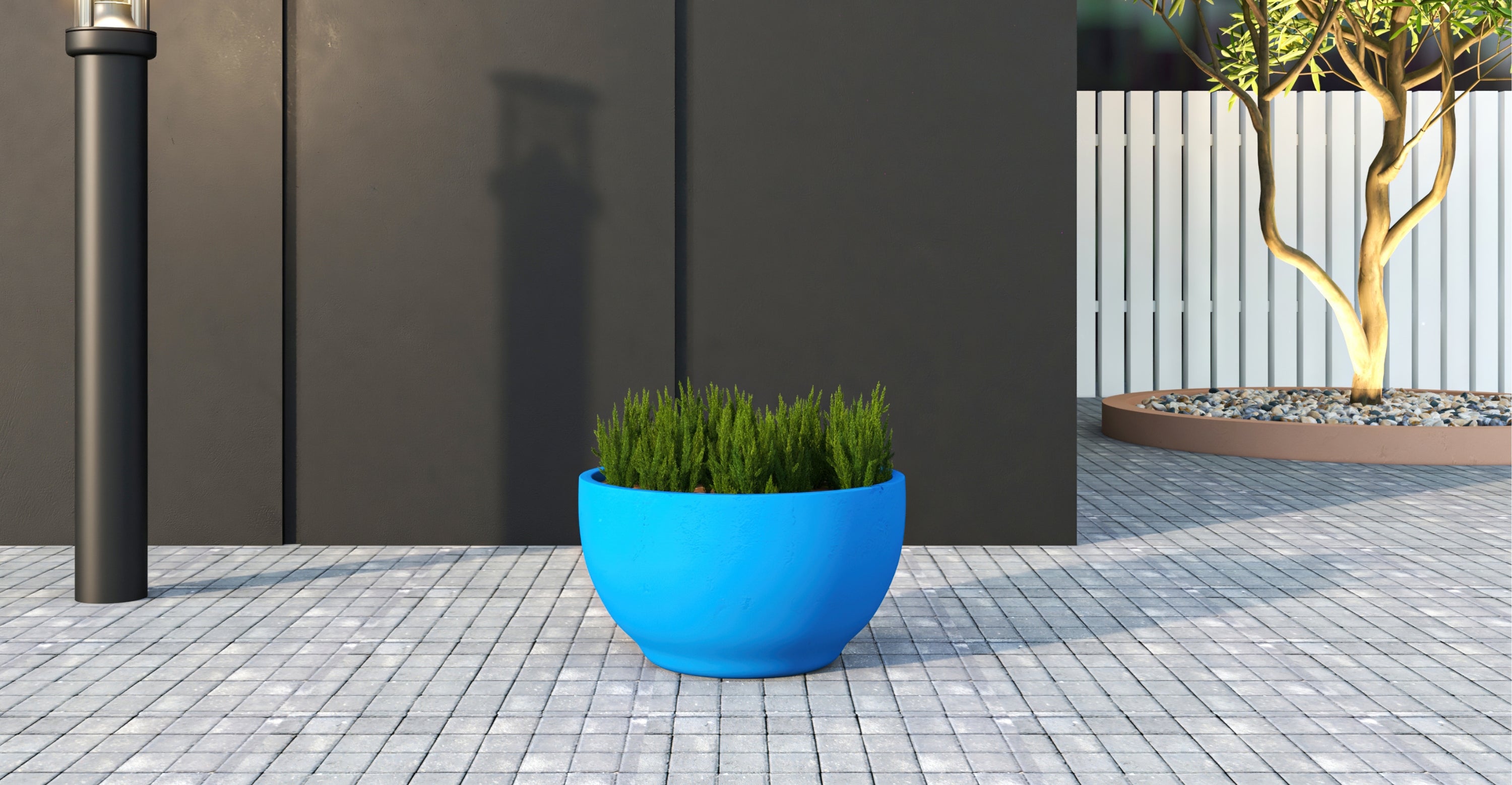 Grove Modern Fiberstone Round Planter Weather Resistant Design Plant Pot 6 Inch / Blue