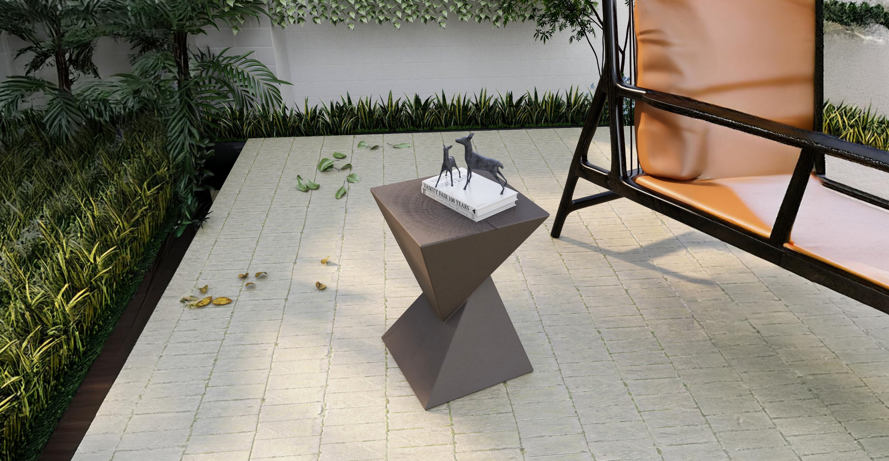 Glint Side Table in Fiberstone Square Accent Table Grey