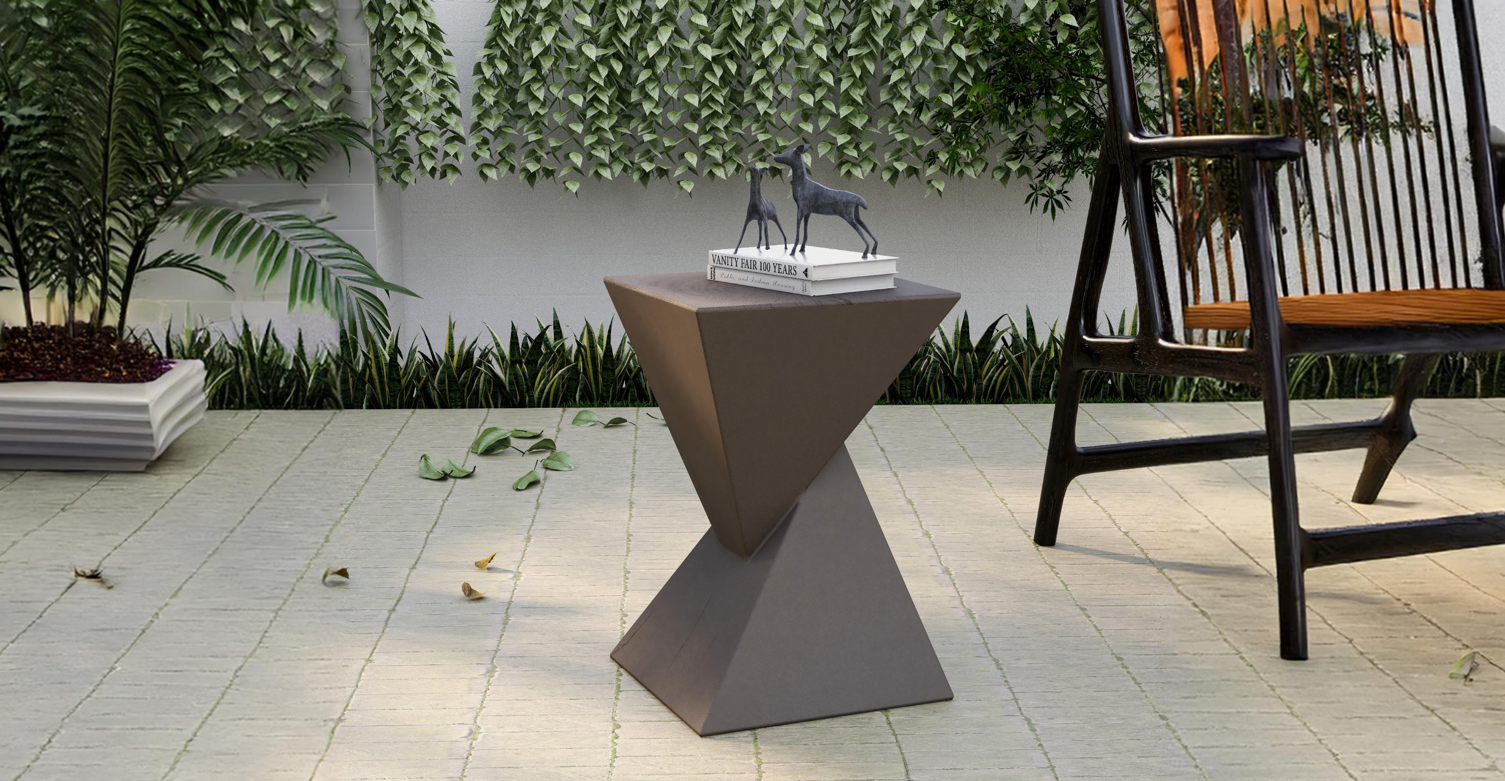 Glint Side Table in Fiberstone Square Accent Table Grey