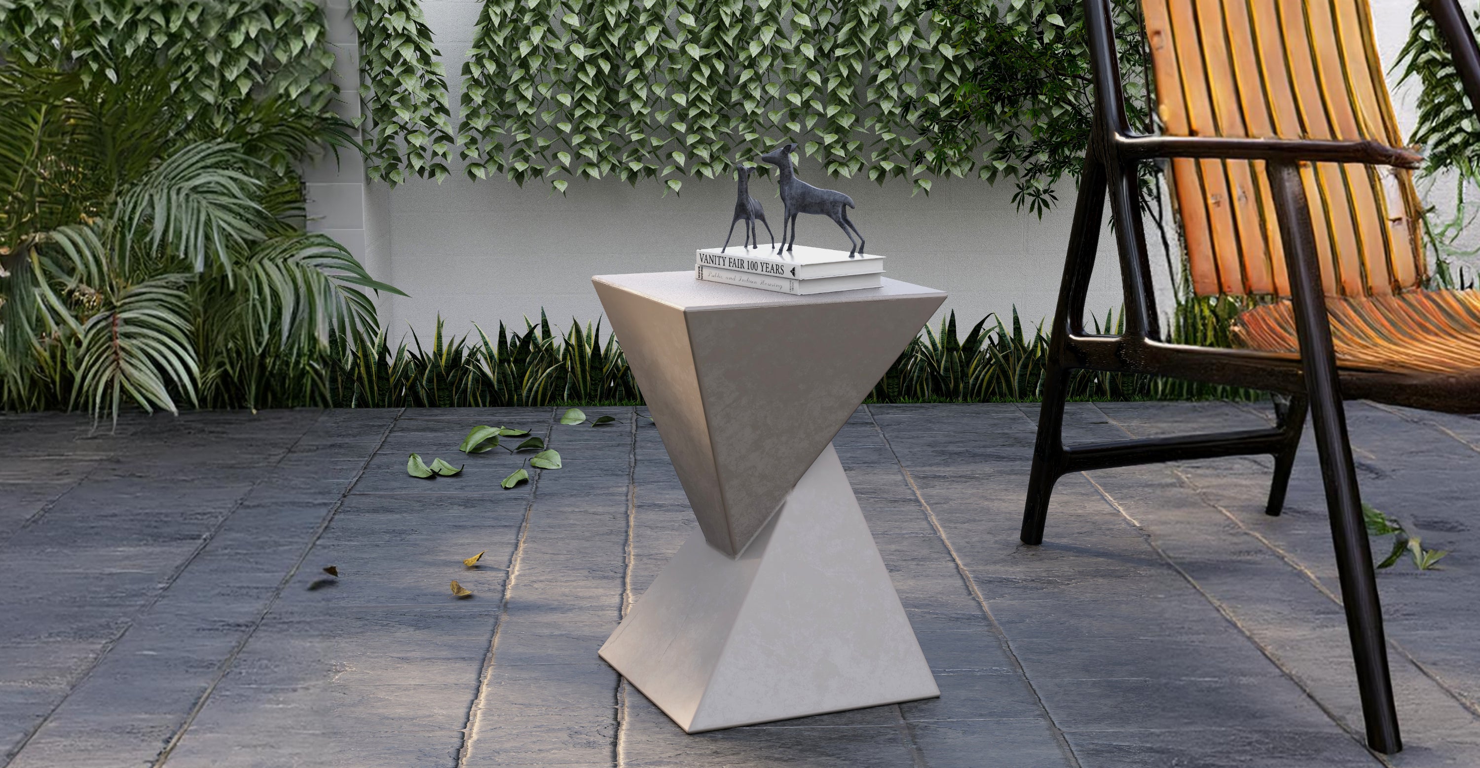 Glint Side Table in Fiberstone Square Accent Table Marble White