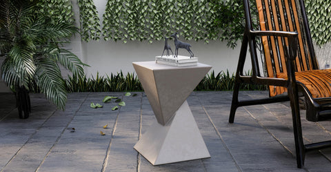 Glint Side Table in Fiberstone Square Accent Table Marble White