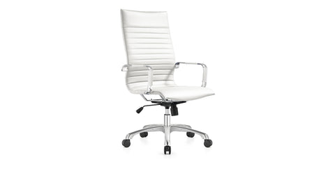 Harris Leather High-Back Adjustable  Office Conference Chair with Armrests White / Chrome