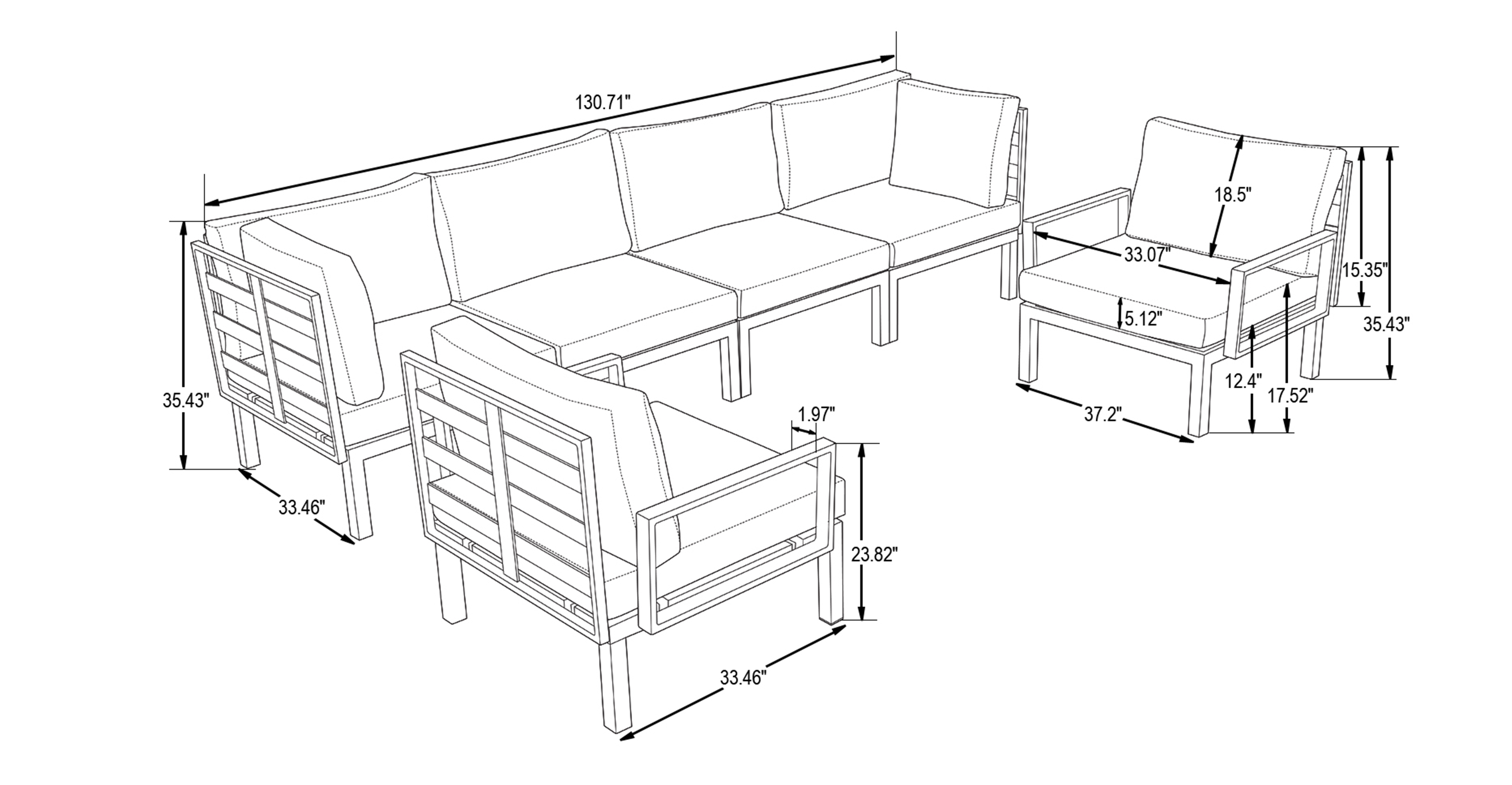 Hamilton 6-Piece Aluminum Patio Conversation Set With Cushions Beige