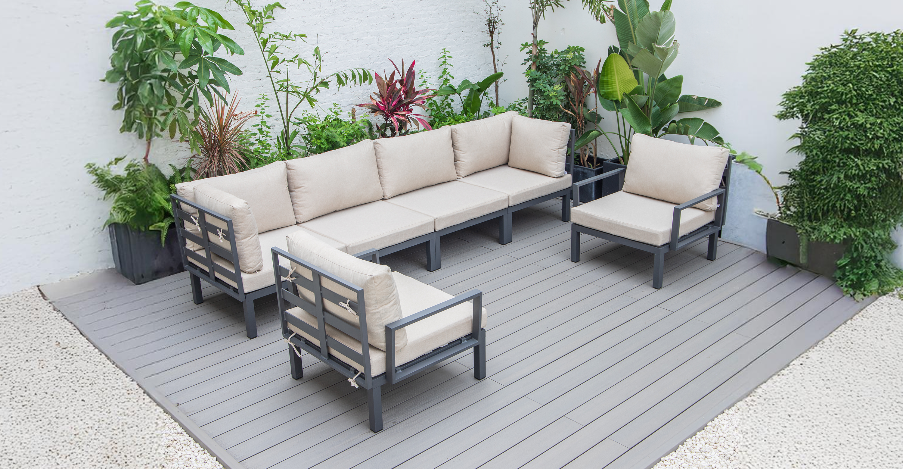 Hamilton 6-Piece Aluminum Patio Conversation Set With Cushions Beige