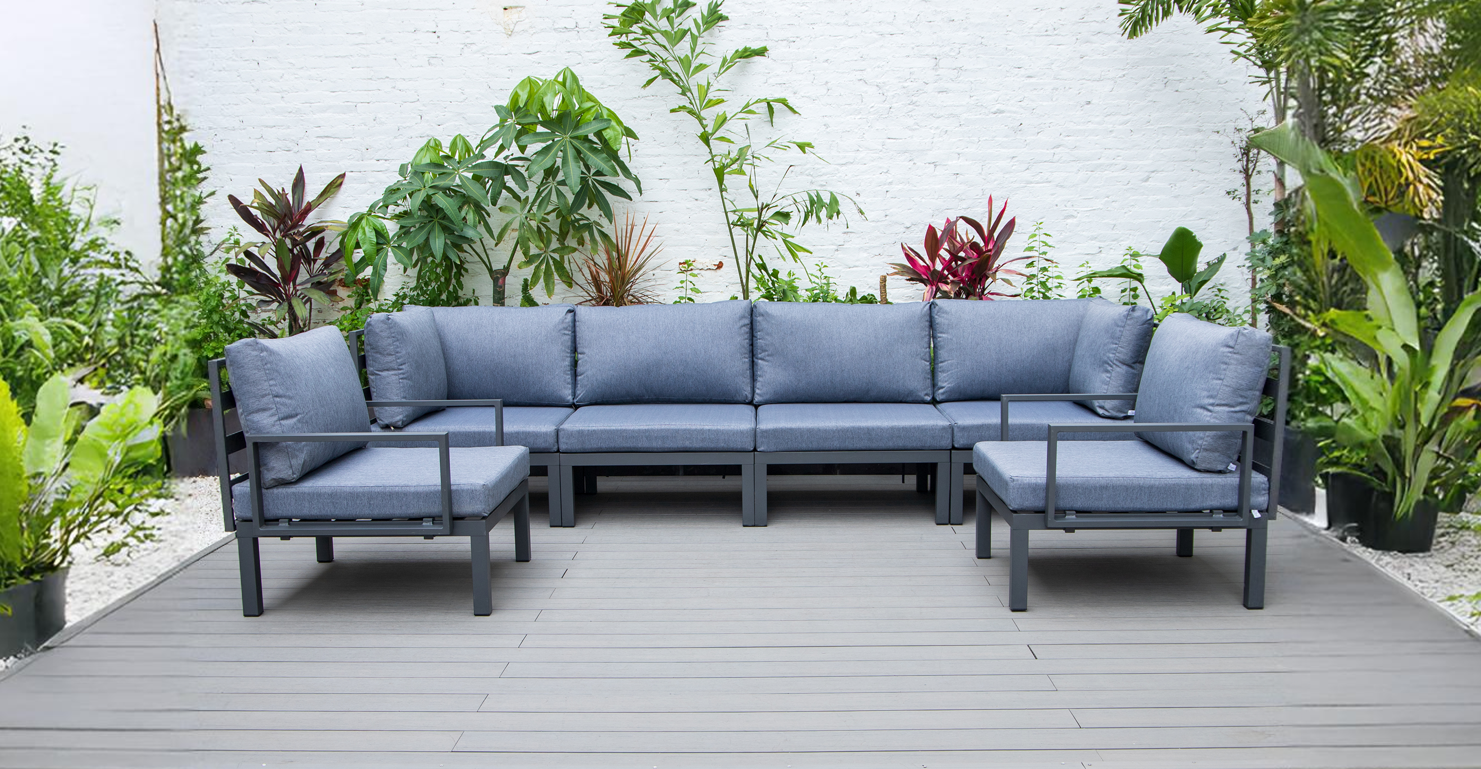 Hamilton 6-Piece Aluminum Patio Conversation Set With Cushions Charcoal Blue