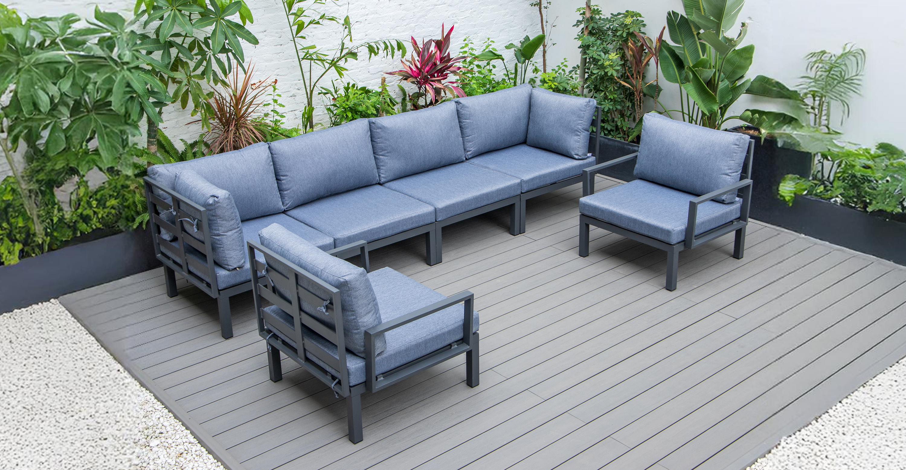 Hamilton 6-Piece Aluminum Patio Conversation Set With Cushions Charcoal Blue