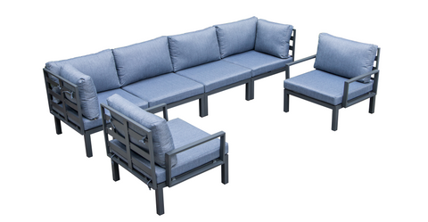 Hamilton 6-Piece Aluminum Patio Conversation Set With Cushions Charcoal Blue