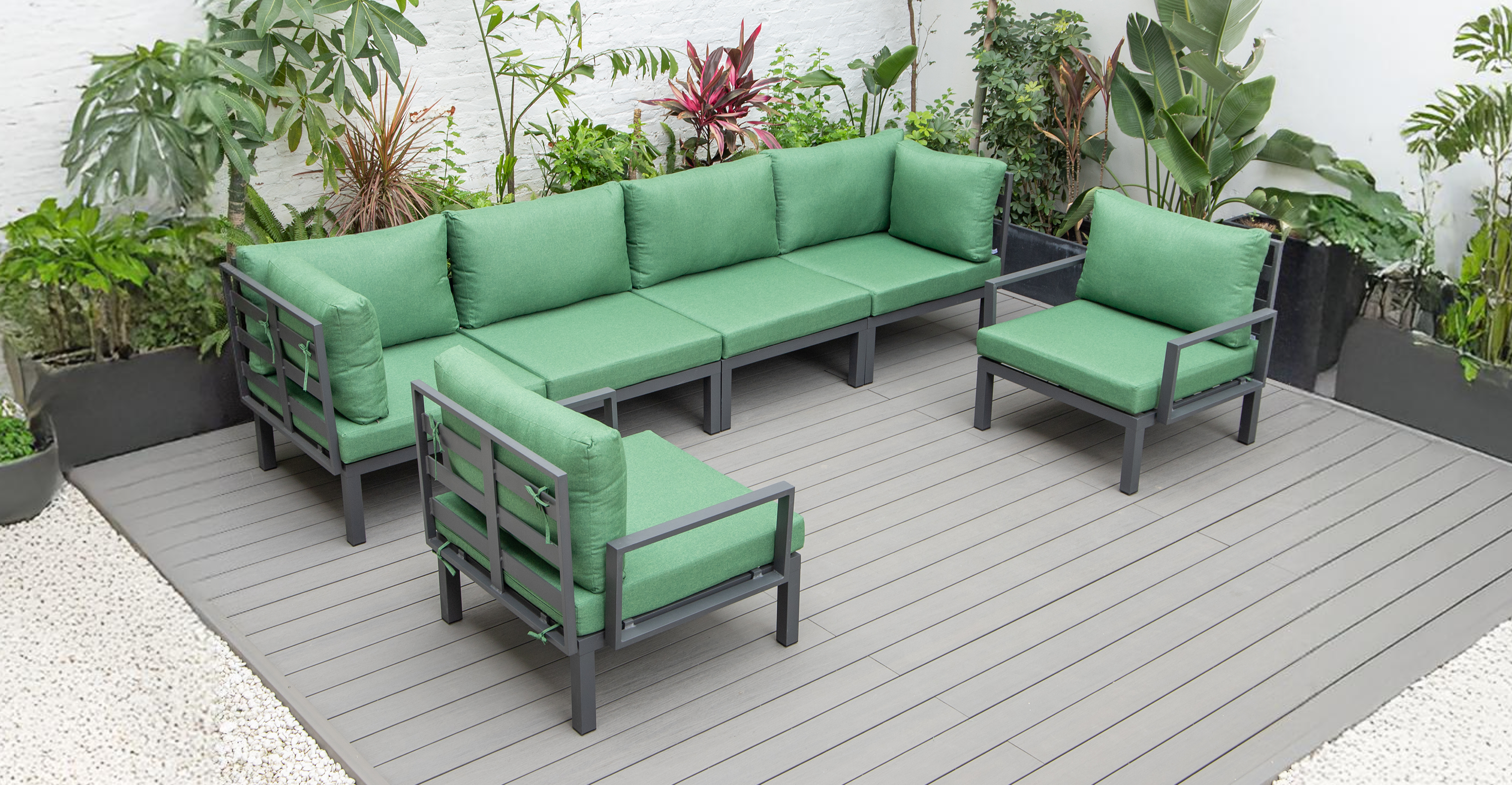 Hamilton 6-Piece Aluminum Patio Conversation Set With Cushions Green