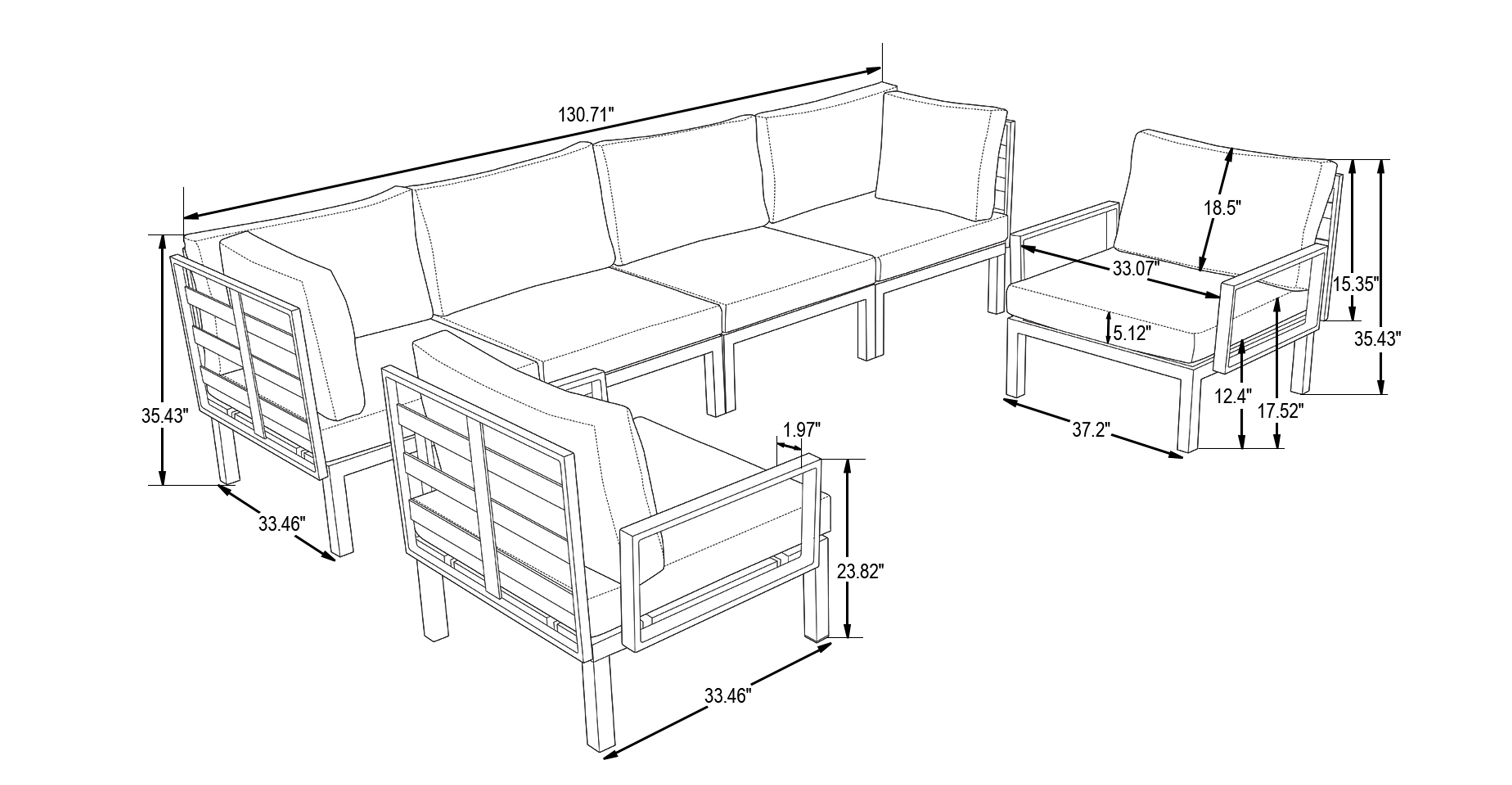 Hamilton 6-Piece Aluminum Patio Conversation Set With Cushions Light Grey