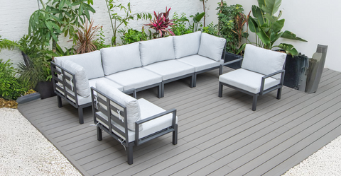 Hamilton 6-Piece Aluminum Patio Conversation Set With Cushions Light Grey