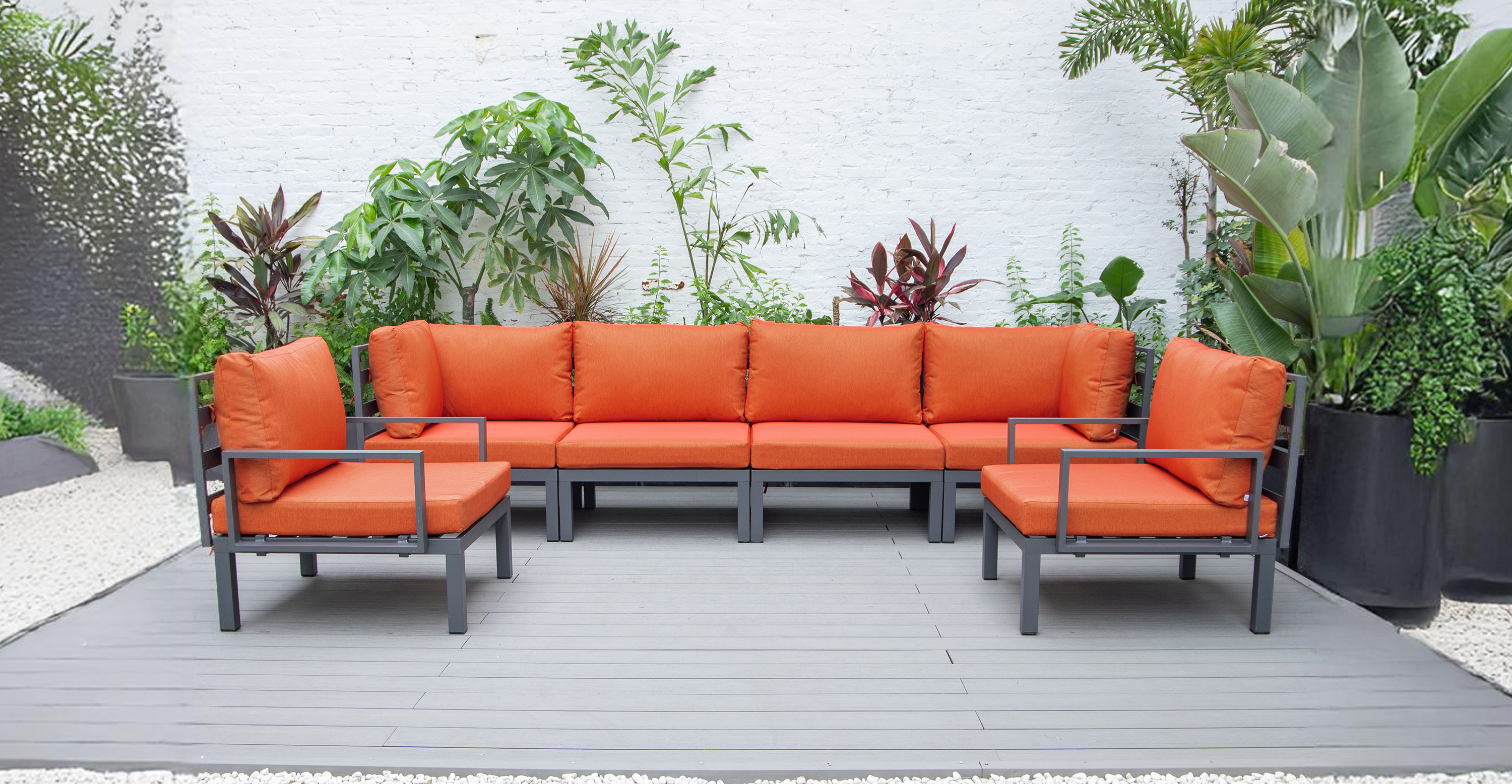 Hamilton 6-Piece Aluminum Patio Conversation Set With Cushions Orange