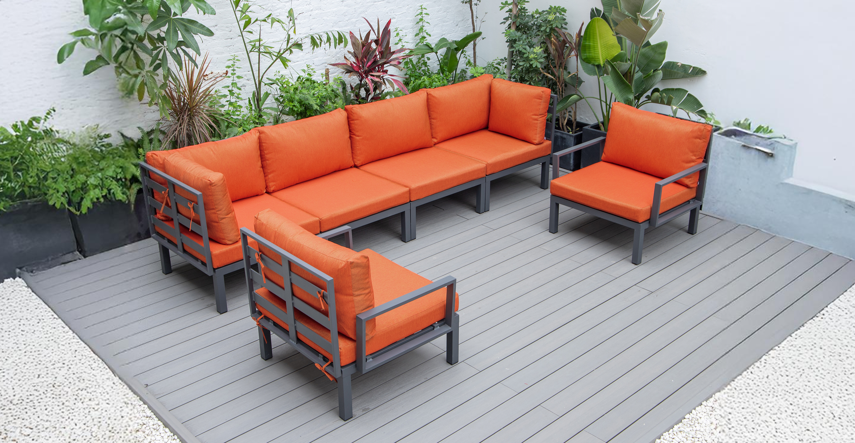 Hamilton 6-Piece Aluminum Patio Conversation Set With Cushions Orange