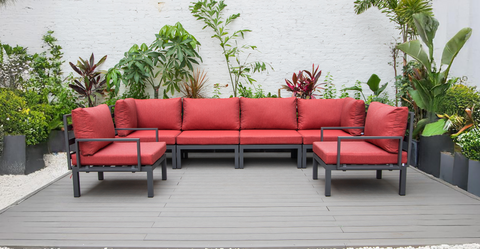 Hamilton 6-Piece Aluminum Patio Conversation Set With Cushions Red