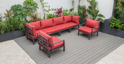 Hamilton 6-Piece Aluminum Patio Conversation Set With Cushions Red