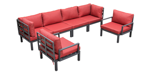 Hamilton 6-Piece Aluminum Patio Conversation Set With Cushions Red