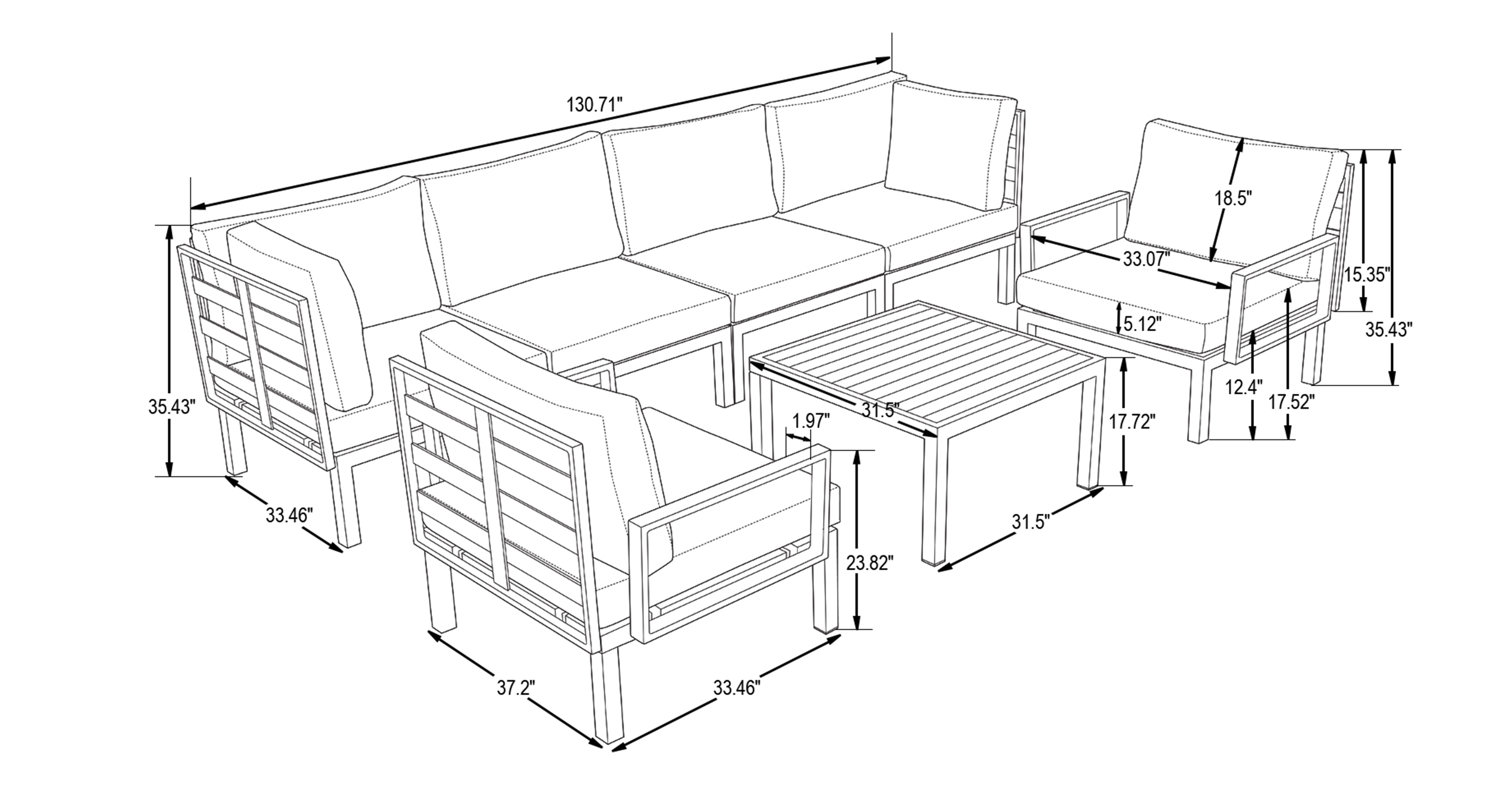 Hamilton 7-Piece Aluminum Patio Conversation Set With Coffee Table And Cushions Beige