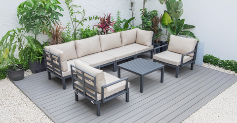 Hamilton 7-Piece Aluminum Patio Conversation Set With Coffee Table And Cushions Beige