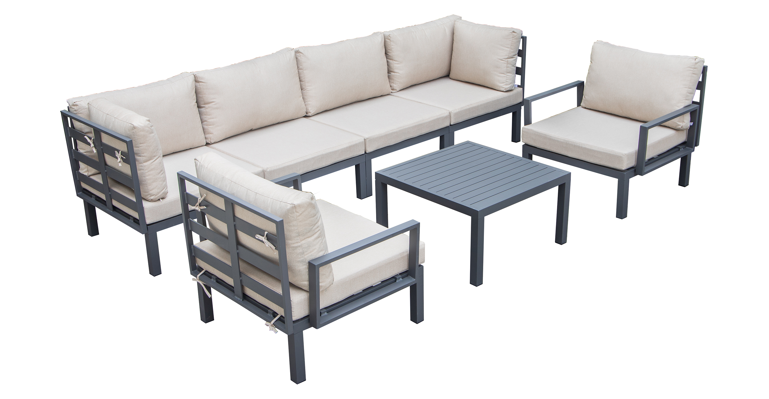 Hamilton 7-Piece Aluminum Patio Conversation Set With Coffee Table And Cushions Beige