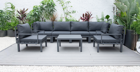 Hamilton 7-Piece Aluminum Patio Conversation Set With Coffee Table And Cushions Black