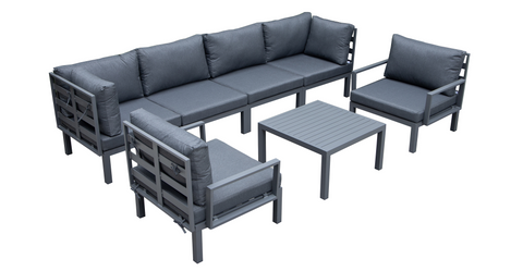 Hamilton 7-Piece Aluminum Patio Conversation Set With Coffee Table And Cushions Black