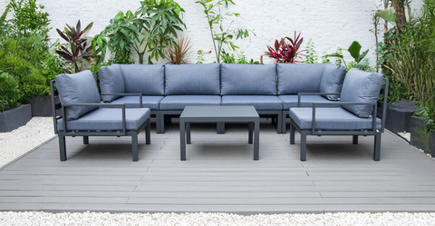 Hamilton 7-Piece Aluminum Patio Conversation Set With Coffee Table And Cushions Charcoal Blue