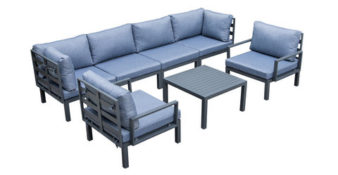 Hamilton 7-Piece Aluminum Patio Conversation Set With Coffee Table And Cushions Charcoal Blue