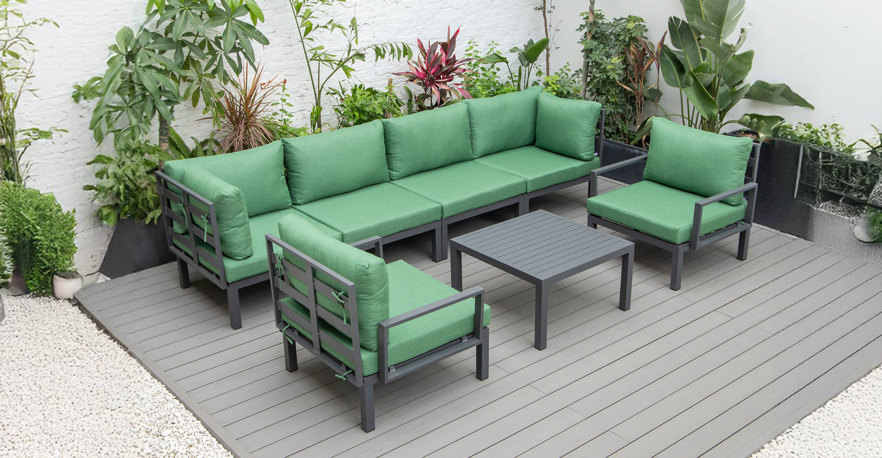 Hamilton 7-Piece Aluminum Patio Conversation Set With Coffee Table And Cushions Green