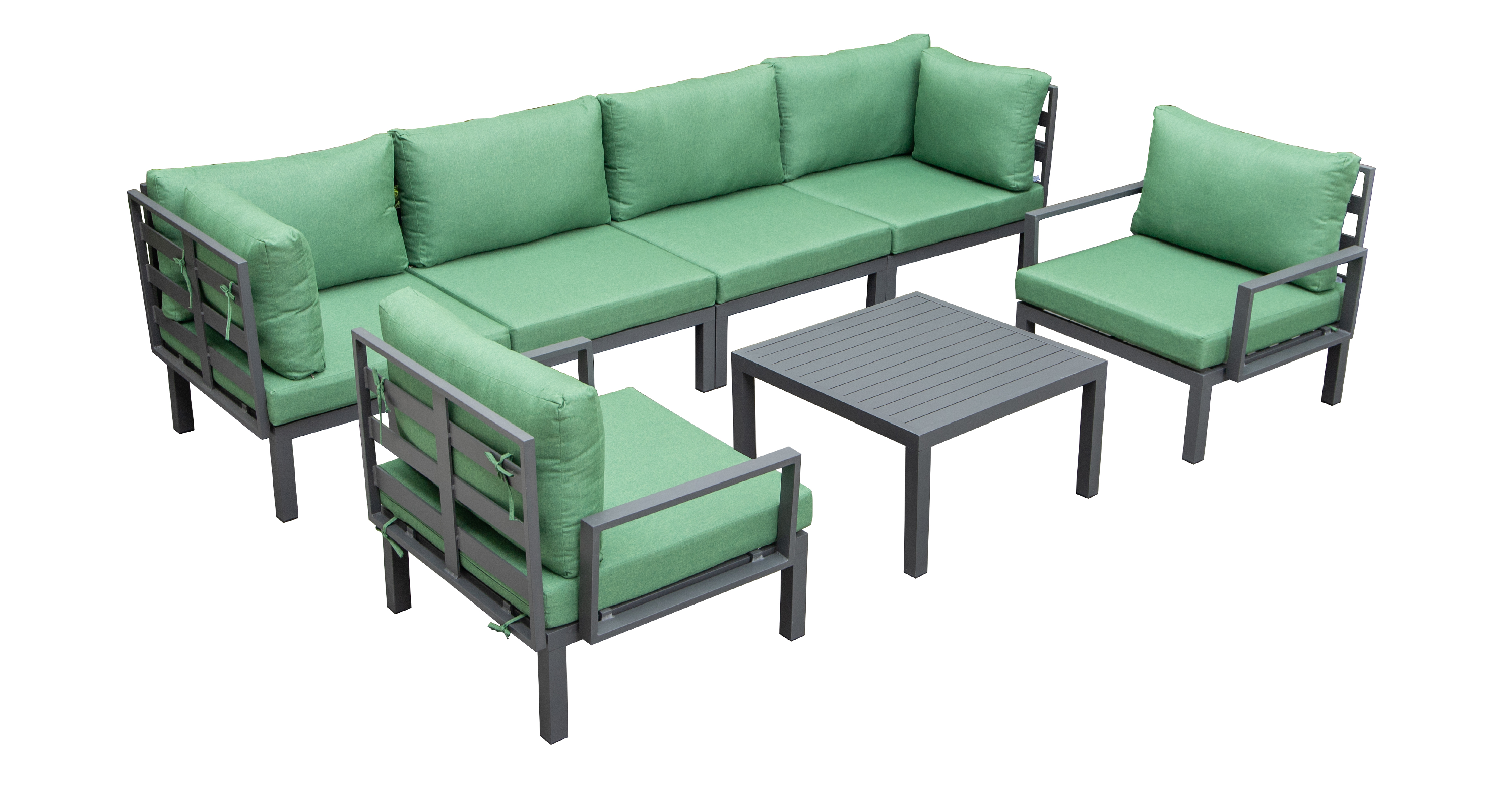 Hamilton 7-Piece Aluminum Patio Conversation Set With Coffee Table And Cushions Green