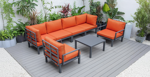 Hamilton 7-Piece Aluminum Patio Conversation Set With Coffee Table And Cushions Orange