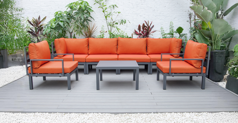 Hamilton 7-Piece Aluminum Patio Conversation Set With Coffee Table And Cushions Orange