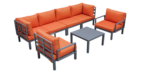 Hamilton 7-Piece Aluminum Patio Conversation Set With Coffee Table And Cushions Orange