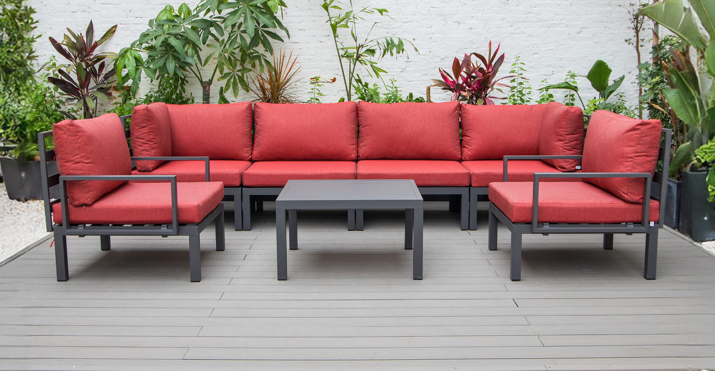 Hamilton 7-Piece Aluminum Patio Conversation Set With Coffee Table And Cushions Red