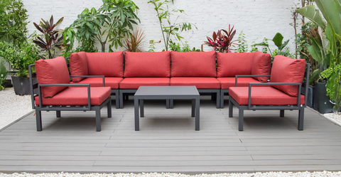 Hamilton 7-Piece Aluminum Patio Conversation Set With Coffee Table And Cushions Red