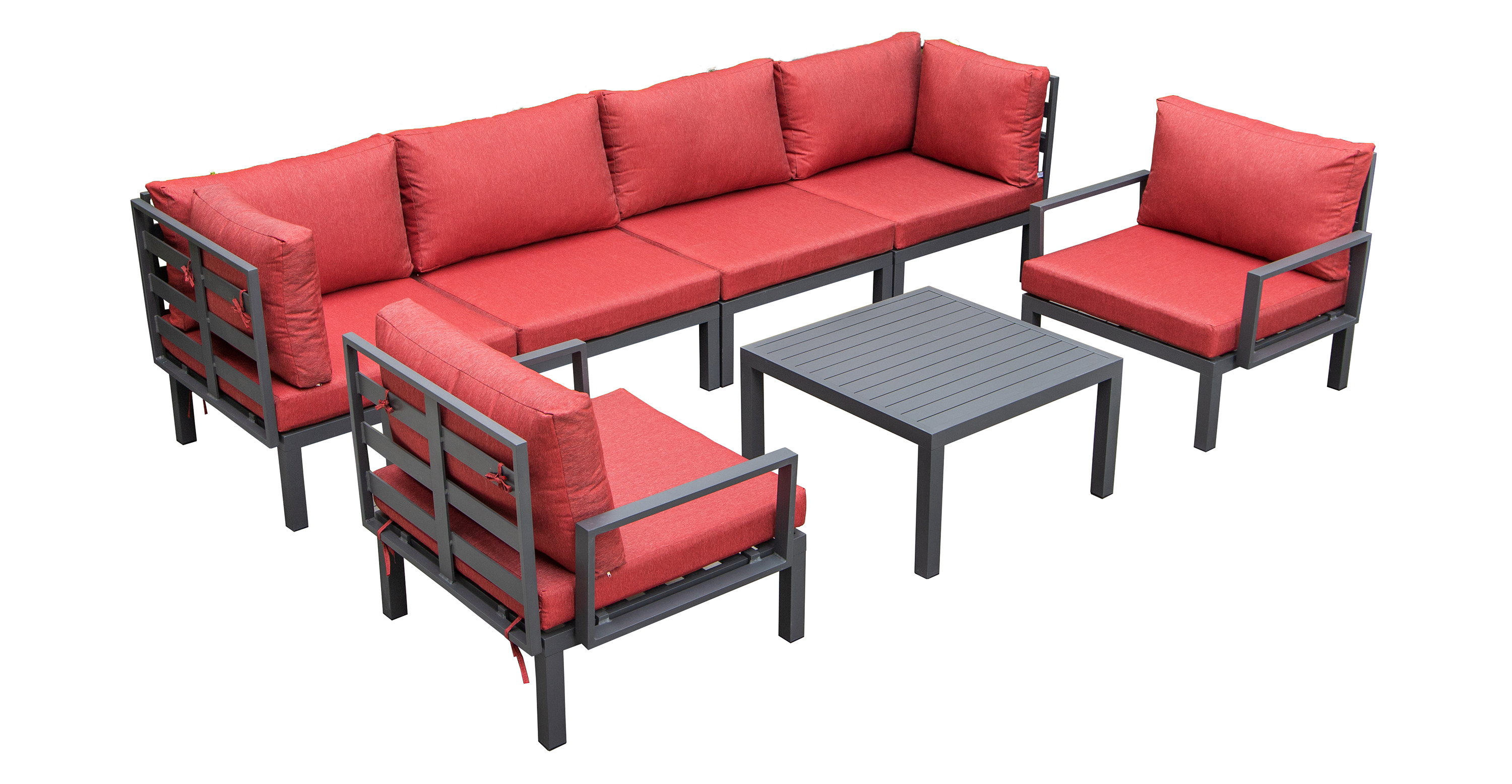 Hamilton 7-Piece Aluminum Patio Conversation Set With Coffee Table And Cushions Red