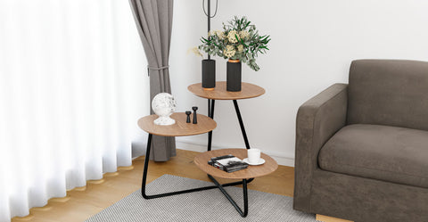 Hazelton Multi-Top End Tables with Manufactured Wood Top and Powder Coated Steel Frame Natural Wood