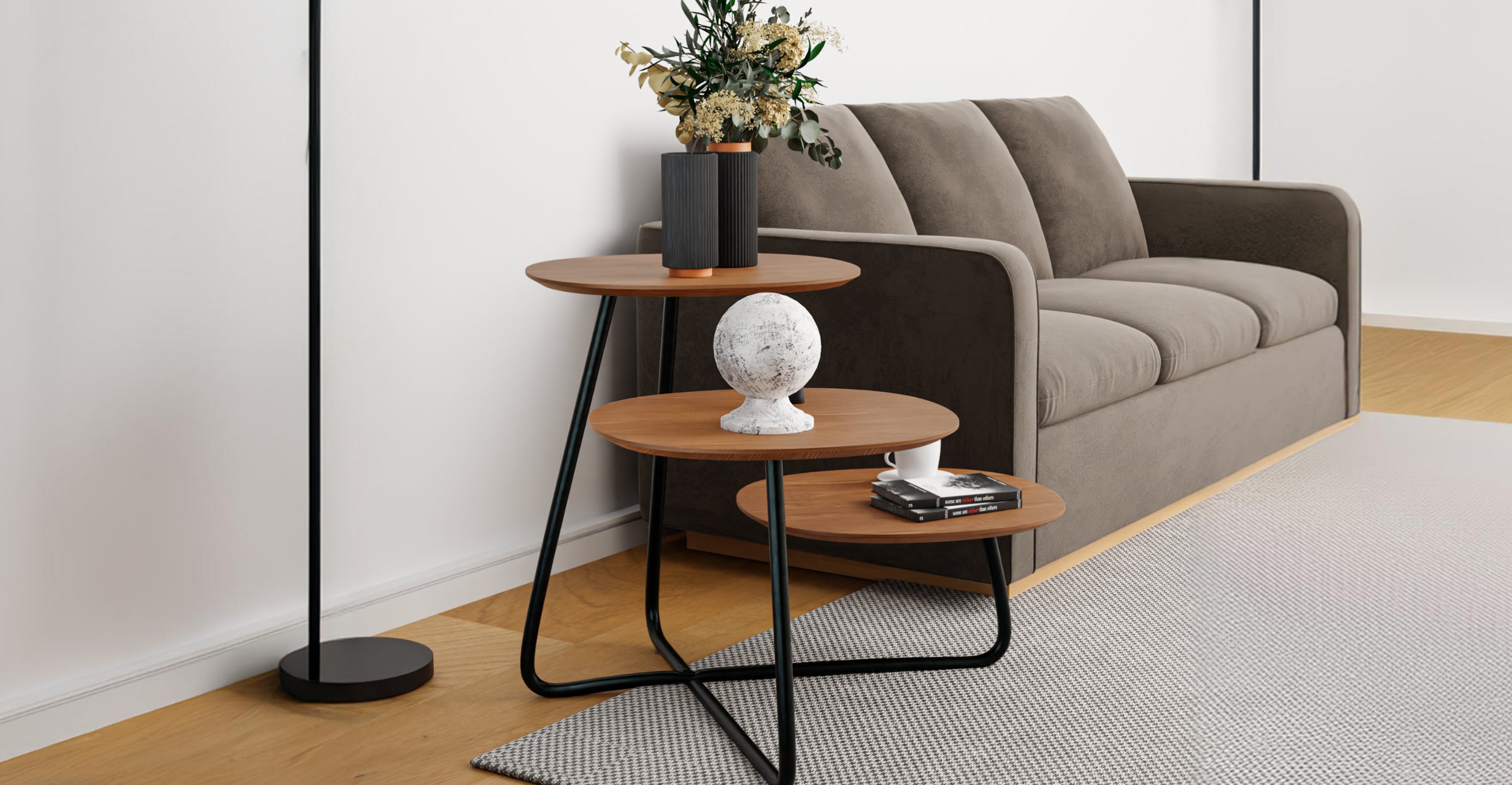 Hazelton Multi-Top End Tables with Manufactured Wood Top and Powder Coated Steel Frame Walnut