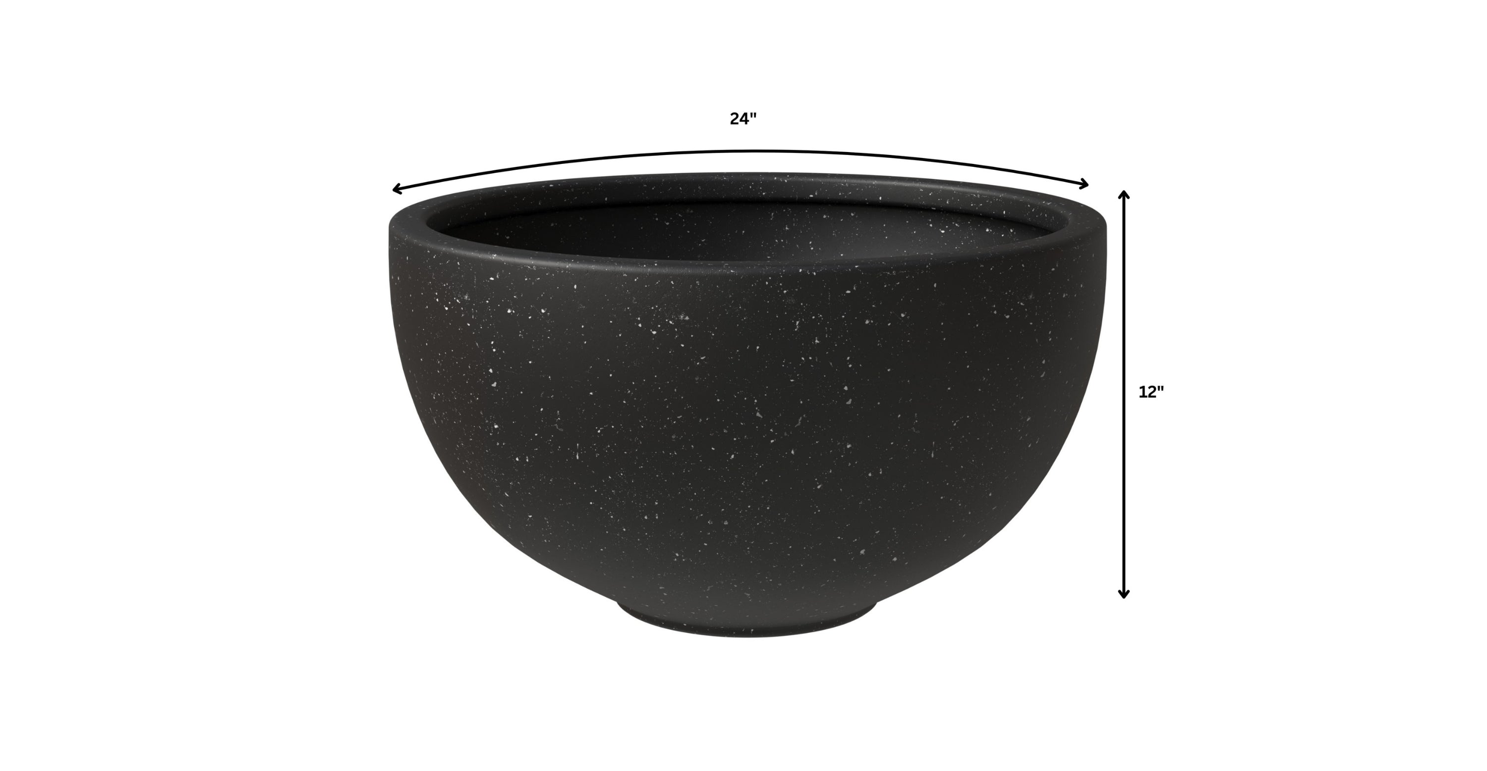 Iris Modern Round Planter Pot in Fiberstone and Clay Weather Resistant Design 12 Inch / Black