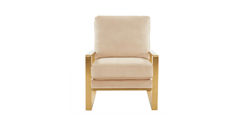 Jefferson Accent Armchair with Upholstered and Gold/Silver Metal Frame Beige / Gold / Velvet