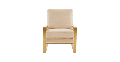 Jefferson Accent Armchair with Upholstered and Gold/Silver Metal Frame Beige / Gold / Velvet