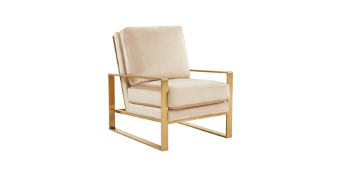 Jefferson Accent Armchair with Upholstered and Gold/Silver Metal Frame Beige / Gold / Velvet