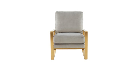 Jefferson Accent Armchair with Upholstered and Gold/Silver Metal Frame Light Grey / Gold / Velvet