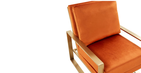 Jefferson Accent Armchair with Upholstered and Gold/Silver Metal Frame Orange Marmalade / Gold / Velvet