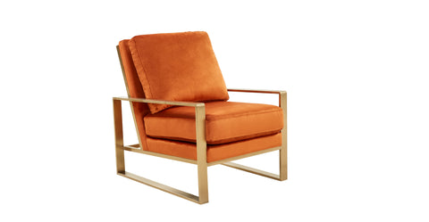 Jefferson Accent Armchair with Upholstered and Gold/Silver Metal Frame Orange Marmalade / Gold / Velvet