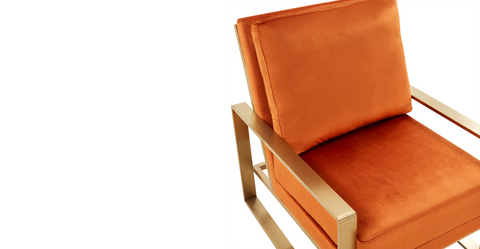 Jefferson Accent Armchair with Upholstered and Gold/Silver Metal Frame Orange Marmalade / Gold / Velvet