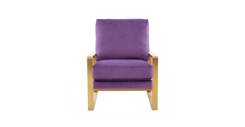 Jefferson Accent Armchair with Upholstered and Gold/Silver Metal Frame Purple / Gold / Velvet