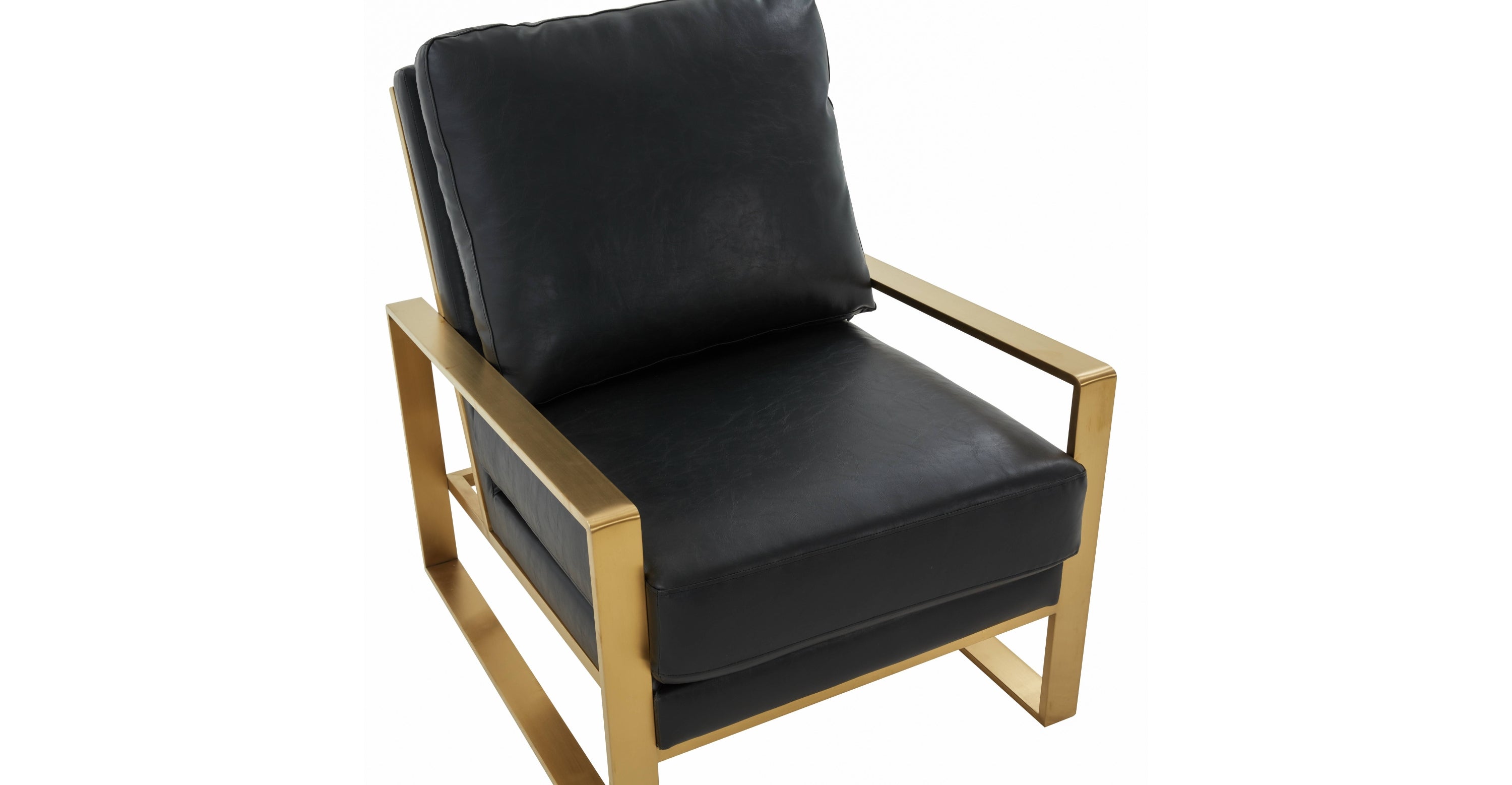 Jefferson Accent Armchair with Upholstered and Gold/Silver Metal Frame Black / Gold / Leather