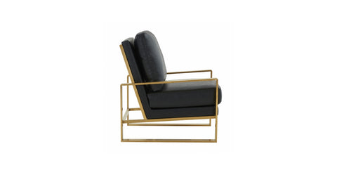 Jefferson Accent Armchair with Upholstered and Gold/Silver Metal Frame Black / Gold / Leather